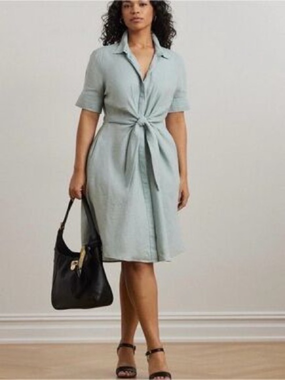 Ralph Lauren Tie Front Linen Shirtdress — Plus Size Aqua Pearl